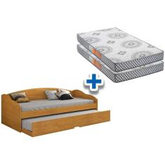 Colchão Solteiro Pérola Polar (2un) + Sofá Cama Funny III c/ Auxiliar Cinamomo