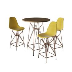 Jogo Mesa Bistrô Eames Tampo Amêndoa 60cm 3 Banquetas Amarela Base Fer