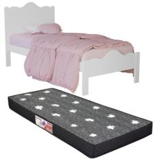 Cama Nina Solteiro Branca Coroa com Colchão 100%MDF 188x88 - B&A BENTO