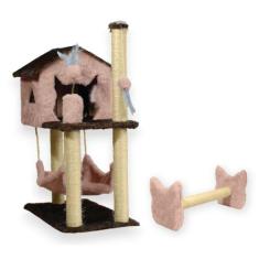Casa Para Gatos Com Dois Andares Rede E Brinquedo Bolinha Poste Sisal 