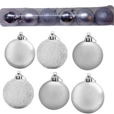 Enfeite de Natal Bola Grande 10cm 06 Unidade Cor:Prata - ELITE, Enfeit