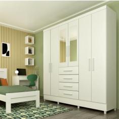 Guarda Roupa Casal com Espelho e pés 6 Portas 4 Gavetas 180cm Arizona 