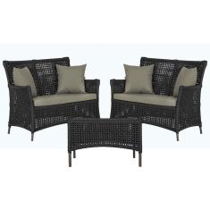 2 Sofá Área e Mesa Igapó Alumínio Pintura Marrom Corda Náutica Estofado Impermeável Almofada 8 Trama