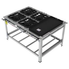 Fogão Industrial Inox Gastromaq 4 Bocas Mistas Centro com Chapa FGI404