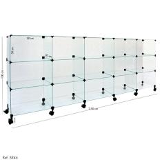 Balcão de Atendimento Modulado em Vidro com Rodízios - 2,50 x 1,00 x 0,30