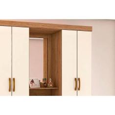 Guarda Roupa Solteiro Briz B24 4 Portas de Abrir 3 Gavetas MDF-MDP com Espelho Branco-Rosa Henn
