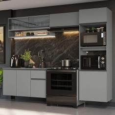 Armário De Cozinha Completa Suspenso 260cm 10 Cinza