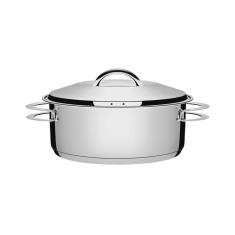 Caçarola Tramontina Solar Rasa Em Aço Inox Fundo Triplo Com Tampa E Alças 24 Cm 4,7 L