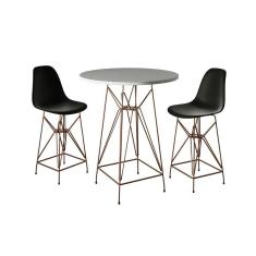 Jogo Mesa Bistrô Eames Branca 60Cm 2 Banquetas Preta Base Ferro Cobre - Cor: Branco