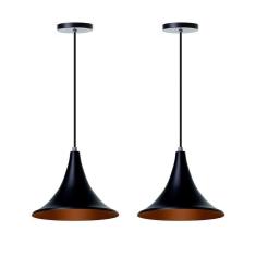 Lustre Pendente Chapéu Chinês 23Cm Preto - Kit 2 Unidades