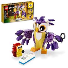 Kit de construção LEGO Creator 3 em 1 Fantasy Forest Creatures 31125 com coruja, coelho e esquilo; brinquedos de animais para crianças a partir de 7 a