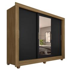 Roupeiro Casal Com Espelho 3 Portas De Correr Estela Boreal/preto - Móveis Arapongas