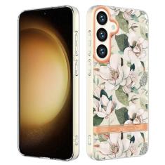 Capa para Samsung Galaxy S24 Plus, capa fina rígida IMD à prova de choque com estampa de flor roxa, proteção aprimorada para câmera e tela, capa de carregamento sem fio para Samsung S24 Plus 6,7