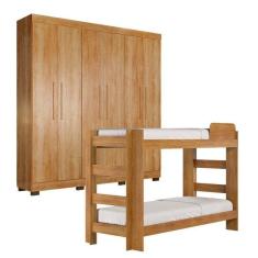 Quarto Infantil/Juvenil com Beliche Flórida e Guarda Roupa 6 Portas 4 Gavetas Flórida 100% MDF Amadeirado