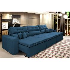 Sofá Cairo 3,52m Retrátil, Reclinável Tecido Suede Azul