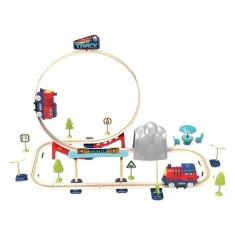 Brinquedo Infantil Pista Estação de Trem com Looping 65 Peças e Acessó