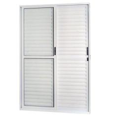Portas de Alumínio Veneziana 210x140cm 3 Folhas 1 Fixa com Vidro Tempe