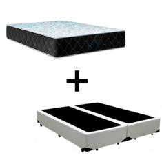 Cama Box Queen 158 Tecido Sintético Branco Com Colchão Marrocos - Poli
