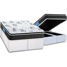 Cama Box Baú Queen: Colchão Anatômico Probel D40 Premium Hiper Pillow Top + Base White(158X198)