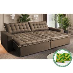Sofá Sem Caixa Retrátil Reclinável 2,15m Cama Inbox França Velusoft Castor