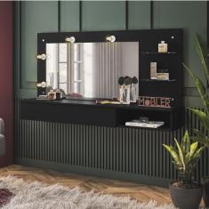 Camarim Penteadeira 1 Gaveta 1 Nicho 2 Prateleiras Lumiere Belaflex Preto Fosco Liso