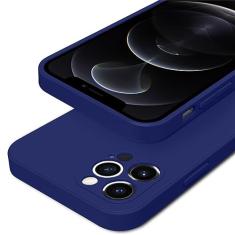 Capa de telefone neon de silicone líquido quadrado para iPhone 11 14 13 12 Pro Max Xs Xr X 7 8 Plus Capa de proteção de lente completa, azul marinho, para iPhone 13