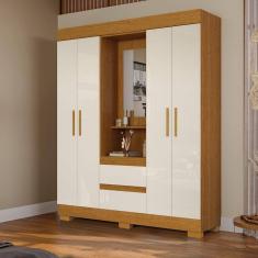 Guarda Roupa Casal 4 Portas e 2 Gavetas Capelinha com Espelho Alyssa Espresso Móveis Cinamomo/Off White