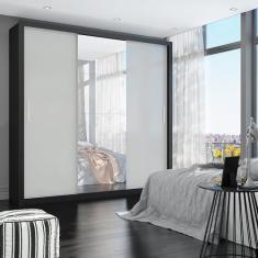 Guarda Roupa Casal 4 Espelhos 3 Portas de Correr 4 Gavetas Max Plus Espresso Móveis Preto/Off White