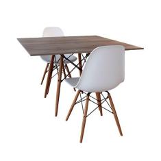 Conjunto De Mesa De Jantar Eames Eiffel Quadrada 90cm Tampo De Madeira