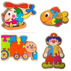 Kit com 4 Quebra Cabeças Primeira Infância Madeira - BRINQUE E LEIA