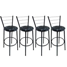 Kit 4 Banquetas Alta Preta com Encosto Assento Floral Preto Jaddi