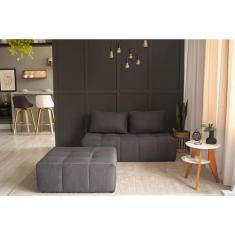 Sofá Modular 2 Lugares com Puff Soho Linho Grafite - Mobly