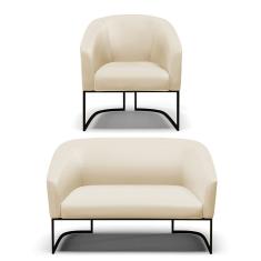 Sofá Namoradeira E Poltrona Base Industrial Preto Stella Corino Bege D03 - D'rossi