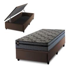 Conjunto Box Baú Marrom Montreal Cinza 96x203x71 c/ Molas Ensacadas