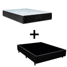 Cama Box Viúva 128 Tecido Sintético Preto Com Colchão Marrocos - Poliéster - Espuma D33 30cm