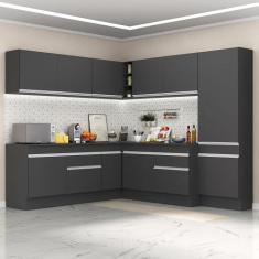 Armário Cozinha Completa de Canto Veneza Multimóveis V2102, Preto/Bran