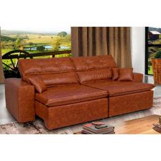 Sofá Tourino 2,02m Retrátil Reclinável, Molas E Pillow No Assento Tecido Courino Caramelo Cama Inbox