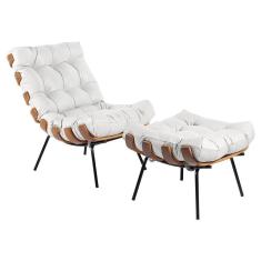 Poltrona e Puff Decorativos Sala de Estar Costela Couro