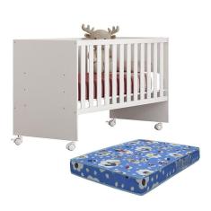 Berço Doce Sonho Reto com Rodízios e Colchão Baby Physical - Qmovi
