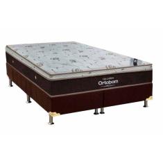 Cama Box Casal: Colchão Molas Ortobom SuperPocket Sleep King Látex + Base CRC Suede Brown(138x188)