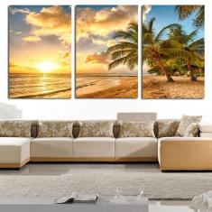 Quadros decorativos para sala praia coqueiro sol mar canvas