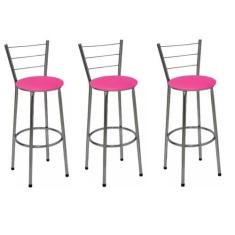 Kit 3 Banquetas Alta Cromada com Assento Rosa Fortmix