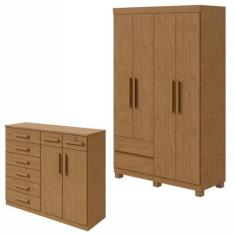 Conjunto de Guarda-roupa 4 Portas 2 Gavetas Zeus com Pése Cômoda 8 Gav