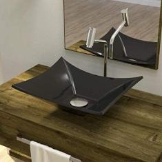 Cuba Lux L38W com Torneira Link Alta e Válvula Click com Sifão e Flexível Compace Preto