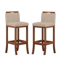 Conjunto 02 Banqueta em Madeira Maciça Londres Baixa CCS Interiores Pinhão