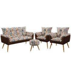 Namoradeira e 2 Poltronas Beta com Puff Solar F-014 Sued Estampado Beg
