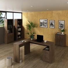 Kit 4 Peças Com 1 Mesa Para Escritório Em L, 2 Estantes E 1 A