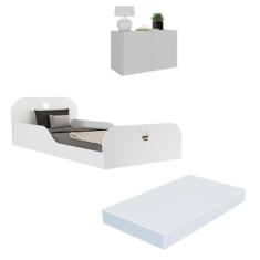 Cama Infantil Montessoriana com Colchão Incluso e Mesa de Cabeceira 2 Portas Multimóveis Mp4195 Branca