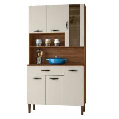 Armário de Cozinha Compacta 90cm Bruna K02 Nogueira/Off White - Mpozenato