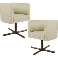 Kit 02 Poltronas Decorativas Giratória Base X Betina D02 Linho Bege C-